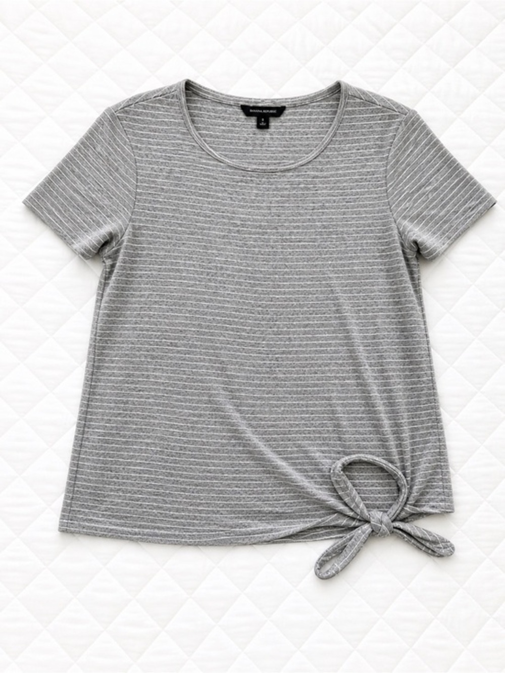 Banana Republic Shirt Small 100% Cotton Gray Striped Women's Top Side Waist Tie